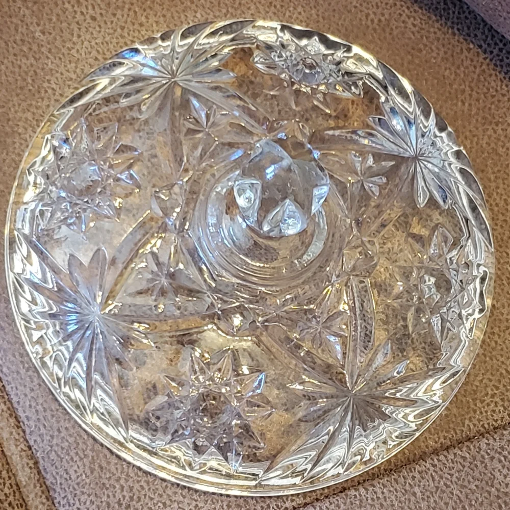 Cut glass candy dish with lid 8 inches in diameter 6 inches tall with handle